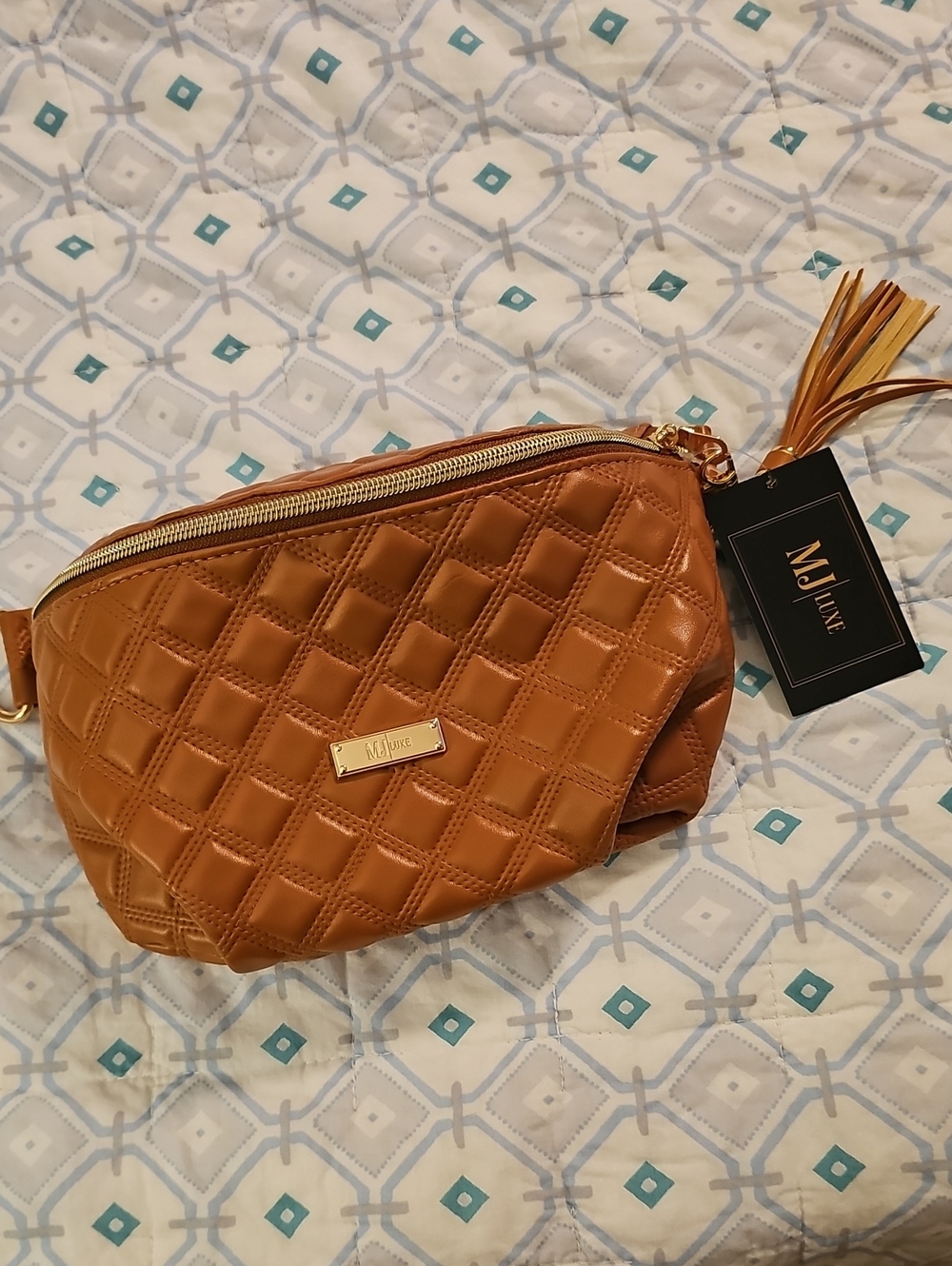 Makeup Junkie Quilted Tan Crossbody Bag